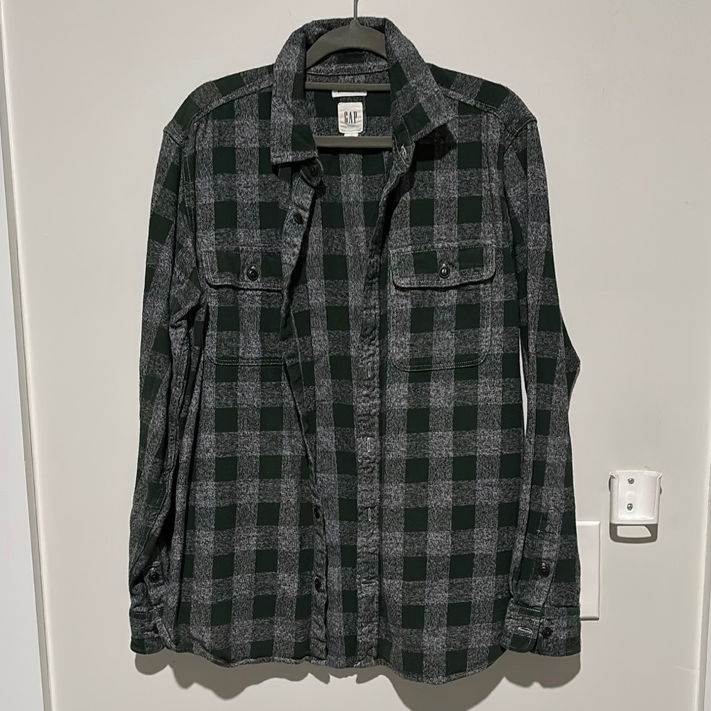 Gap Green and Gray Plaid Shirt